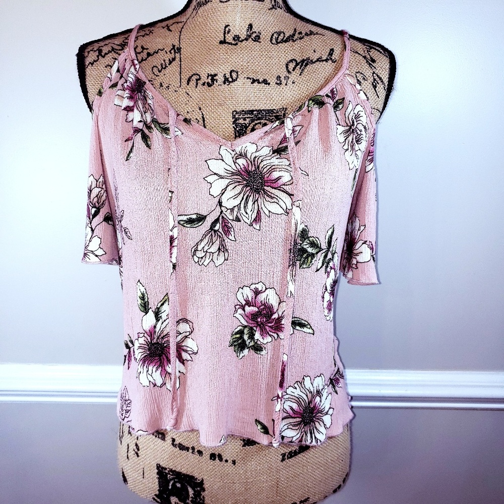 Ambiance womens cold shoulder blouse pink